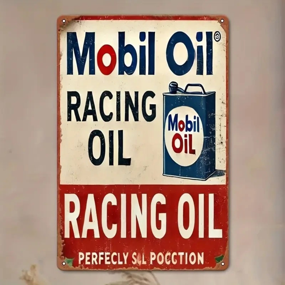 Mobil Racing Motor Oil Tin Sign Rustic 8x12 Garage Mechanic Car Tire Shop New